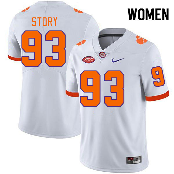 Women's Clemson Tigers Caden Story #93 College White NCAA Authentic Football Stitched Jersey 23QU30RU